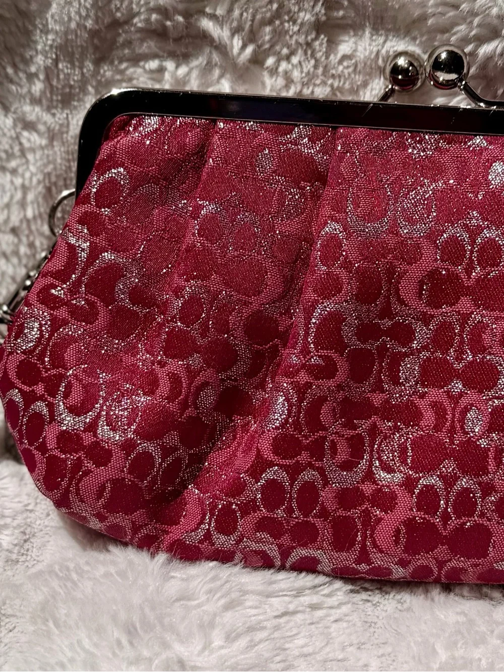 NWT Coach Raspberry Lurex Wristlet and Kisslock Pouch Duo